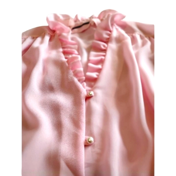 Vintage Ballerina Pink Women's Ruffled Sheer Top - Picture 2 of 6